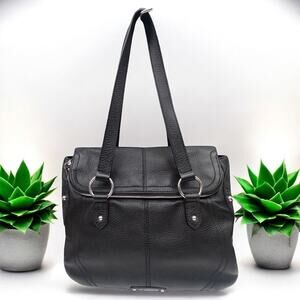 B Makowsky Black Leather Shoulder Bag Foldover Tote BM40415M